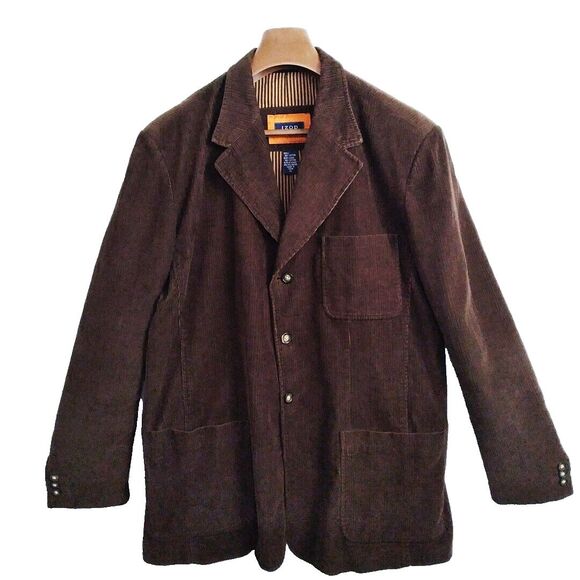 Izod Mens Logo Chocolate Brown Relaxed-Fit Corduroy Sport Coat Blazer XL - Picture 2 of 16